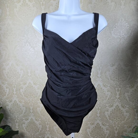Miraclesuit Other - Miraclesuit Size 16 Black One Piece Swimsuit Draped Front Ruched Wired Bra Cups